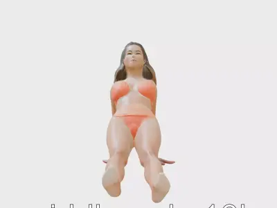 Yoga Pose Model in Orange Bikini for Fitness Visualization Low-poly 3D model