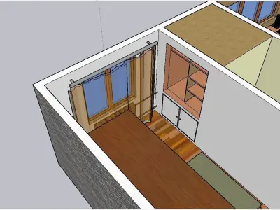 2 flors furnished middle-side house Low-poly 3D model