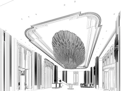 Lobby luxury hotel in beijing 3D model