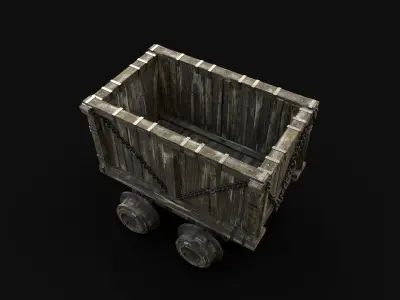 WAGON MINE QUARRY CAR CARGO COAL RAIL MINING TOOL Low-poly 3D model