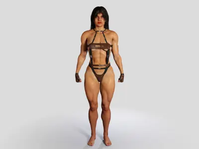 Bodybuilder Woman in Leather Suit 3D model