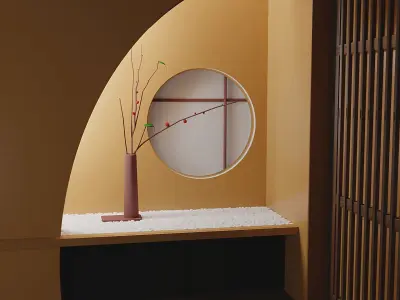 Interior Hallway in Japanese style Free low-poly 3D model