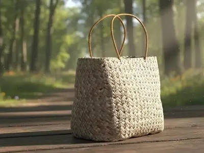 Realistic Woven Rattan Tote Bag 3D Model 3D model