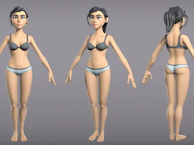 Cartoon female character Kate base mesh Low-poly 3D model