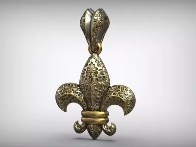 Royal Lily Fleur De Lis Silver Pendant  3D print model