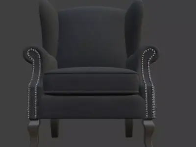 Classic Charcoal Wingback Armchair 3D model