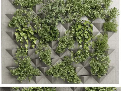 Vertical Wall Garden With concrete - green wall garden set 76 3D model