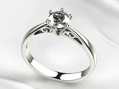 Single Diamond Gold Ring 3D print model