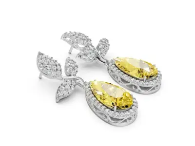 Elegant Pear Cut Drop Earrings with Floral Motif CJE 001 3D print model