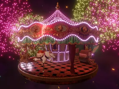 animals merry-go-round ride in fireworks  3D model  Low-poly 3D model