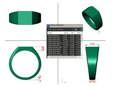9mm Signet Ring Squareshape Pritable model 3dmodel US 7 3D print model