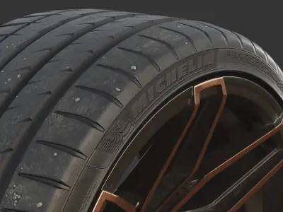 Rim WheelForce CF2-FF and Tire Michelin Pilot Sport 4 Low-poly 3D model