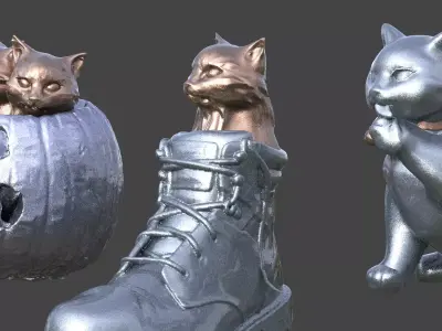 Halloween pumpkin with cats 3 designs 3D model