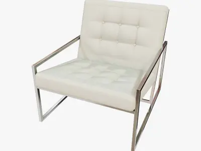  Modern Luxury Chair - Silver Metal and White Leather 3D model