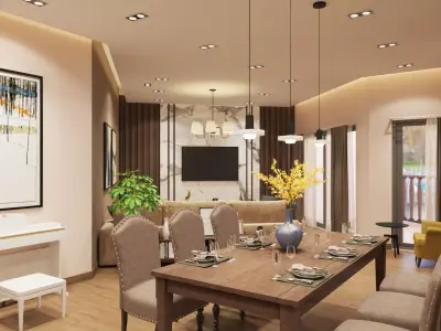 Apartment living room and dining room 3D model