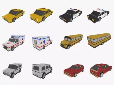 Cartoon Cars Low-poly 3D model