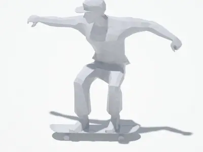 Skater Man Sport Pose  Low-poly 3D model
