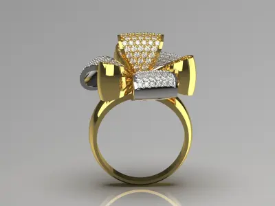 Luxury two-tone flower design ring with diamonds model jr00072 3D print model