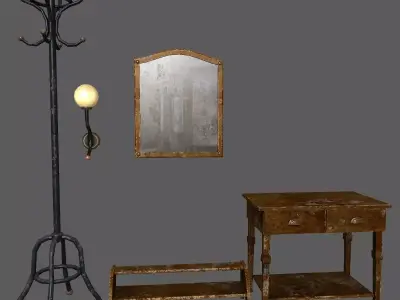 Hallway old furniture pack Free low-poly 3D model