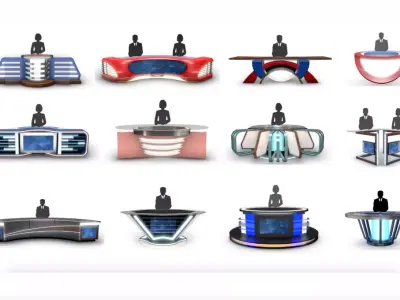 Virtual TV Studio News Desk Collection 12 Pieces 3D model