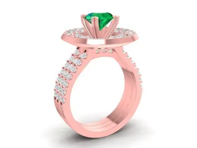 Elegant Emerald Diamond Halo Ring for Women  958 3D print model
