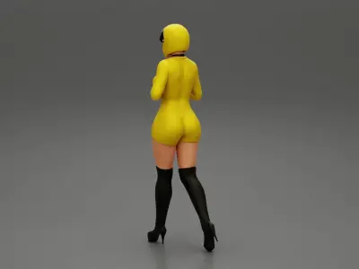 Sexy motorcyclist woman walking in helmet 3D print model