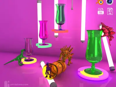 Cocktail glasses Party alcohol bar drink set collection dinosaur 3D model