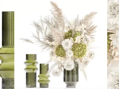 Bouquet of dried flowers vase hydrangea pampas branches 306 3D model