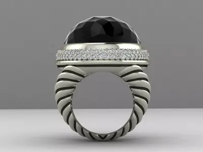 DY signature oval ring with faceted stone 3D print model
