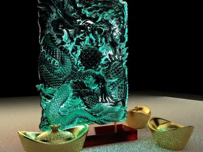 Chinese Dragon Phoenix carving pattern 3D model