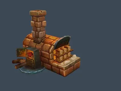 Cartoon Old Brick Oven Furnace for Cooking Low-poly 3D model