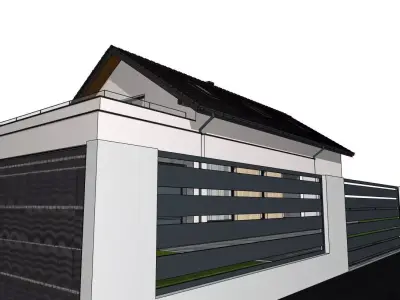 Modern Family House 3D Model with Garden and Fence 3D model