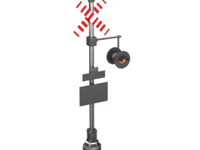 Sign  Railroad Caution Sign And Light 3D model