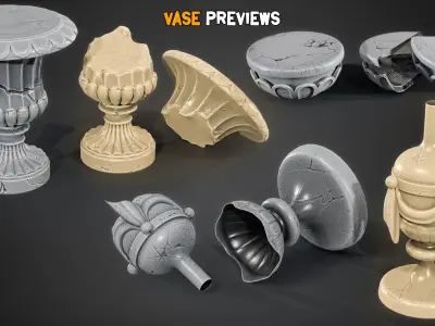 15 Game-Ready Damaged Vase - Vol 02 Low-poly 3D model