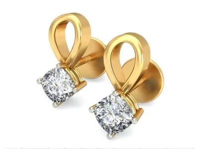 Solitaire Princess Diamond Earrings 3Dm STL OBJ Render Details 3D print model