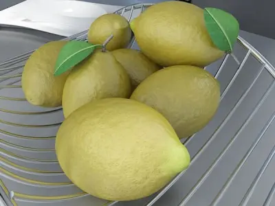 Lemons in Decorative Metal Wire Container 3D model