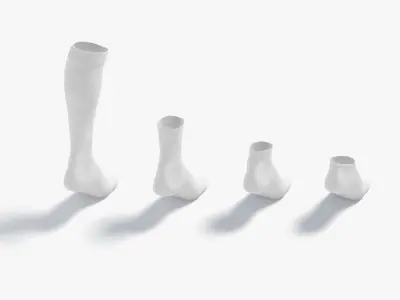 White Single Socks on tiptoe different shapes - fabric sox  Low-poly 3D model