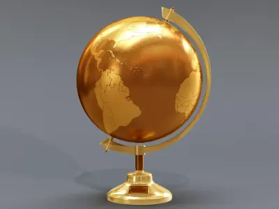 Golden Metalic World Globe 3D model