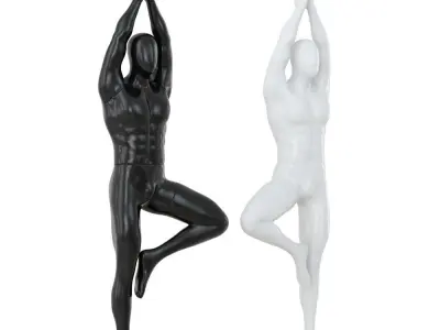 Male abstract mannequin stands in yoga pose 109 3D model