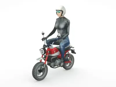 2019 Honda Monkey with Lady Biker Low-poly 3D model