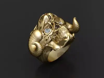 Gold ram skull ring 3D printable model   3D print model