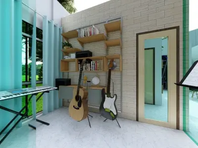 ONE STOREY RESIDENTIAL TWO BEDROOM VIEW DECK - INTERIOR LAYOUT 3D model