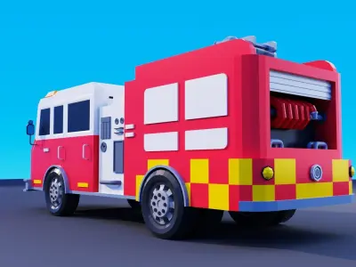 Fire Truck Low Poly Vehicle Low-poly 3D model