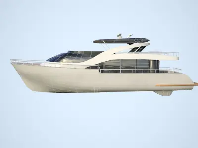 Yacht motor boat flying in sky Low-poly 3D model