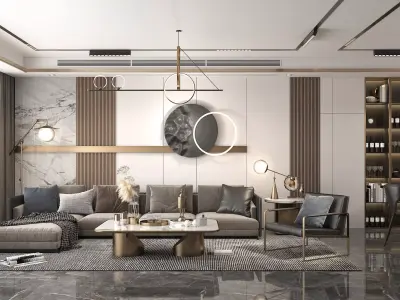Living Room and Dining Room Scene 3D model