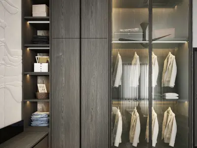 Modern black wood chinese style bedroom 3D model