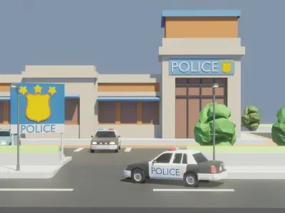 Low poly Police Station Low-poly 3D model