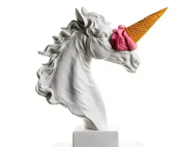 Unicorn with Ice Cream 3D Whimsical Marble Sculpture Low-poly 3D model