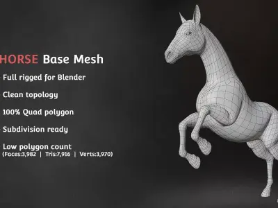Horse Base Mesh Low-poly 3D model buy