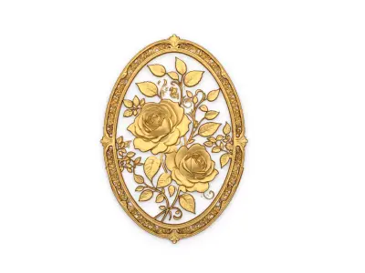 Classic oval carved decor ornament 03  3D model